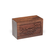 Tree of Life Cremation Urn for Pet or Small Keepsake Ashes – Hand Carved Wood Memorial Urn Box, 30 Cu In, Wholesale Case of 48